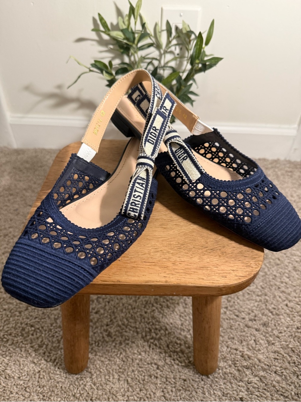 Christian Dior Navy Openwork Slingback Flats